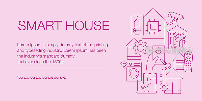智能房子，智能家庭网页横幅组成图标可编辑的笔画