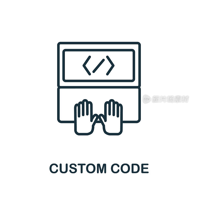 自定义代码图标从生产管理集合。简单的线自定义代码图标模板，网页设计和信息图