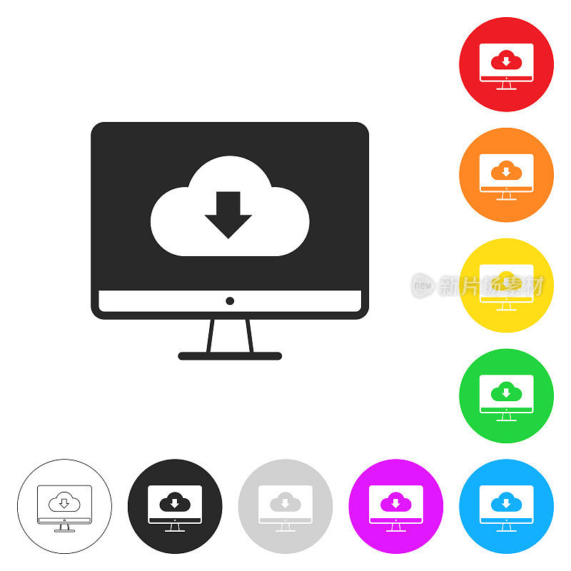 云下载到桌面计算机。彩色按钮上的图标