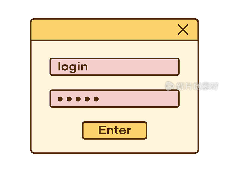 带有登录和密码字段的矢量复古授权窗口。怀旧的UI。复古汽波计算机界面。授权模板。