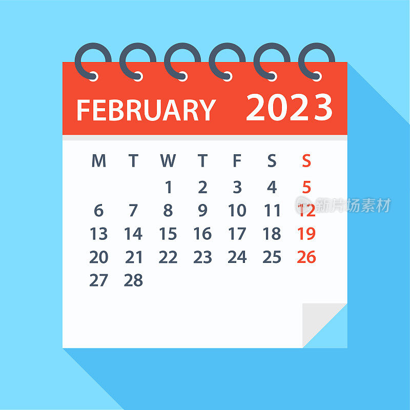 2023年2月-日历。一周从周一开始