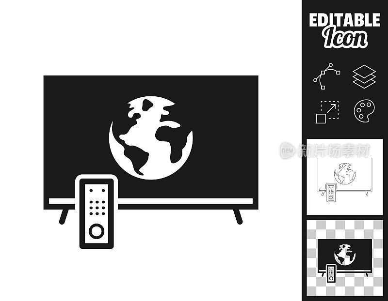 电视与地球。图标设计。轻松地编辑