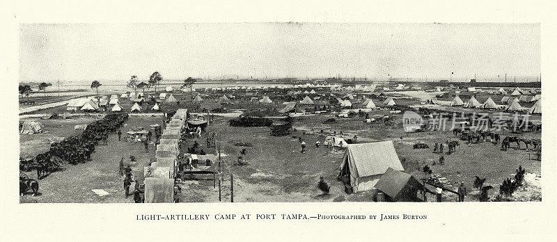 美国陆军在坦帕港的轻型火炮营，美西战争时代，军事历史，19世纪90年代