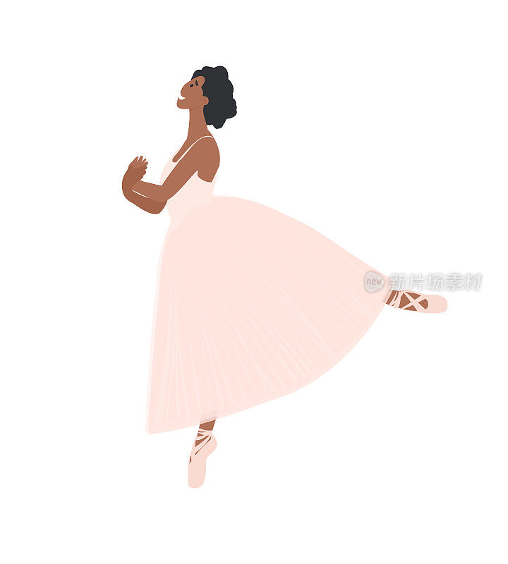 卡通优雅的黑人女性古典编舞舞者。
