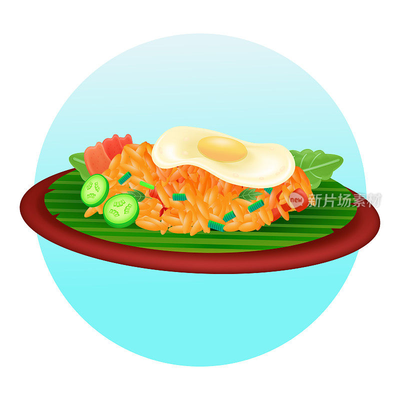 印尼食物，煎蛋炒饭的3d插图