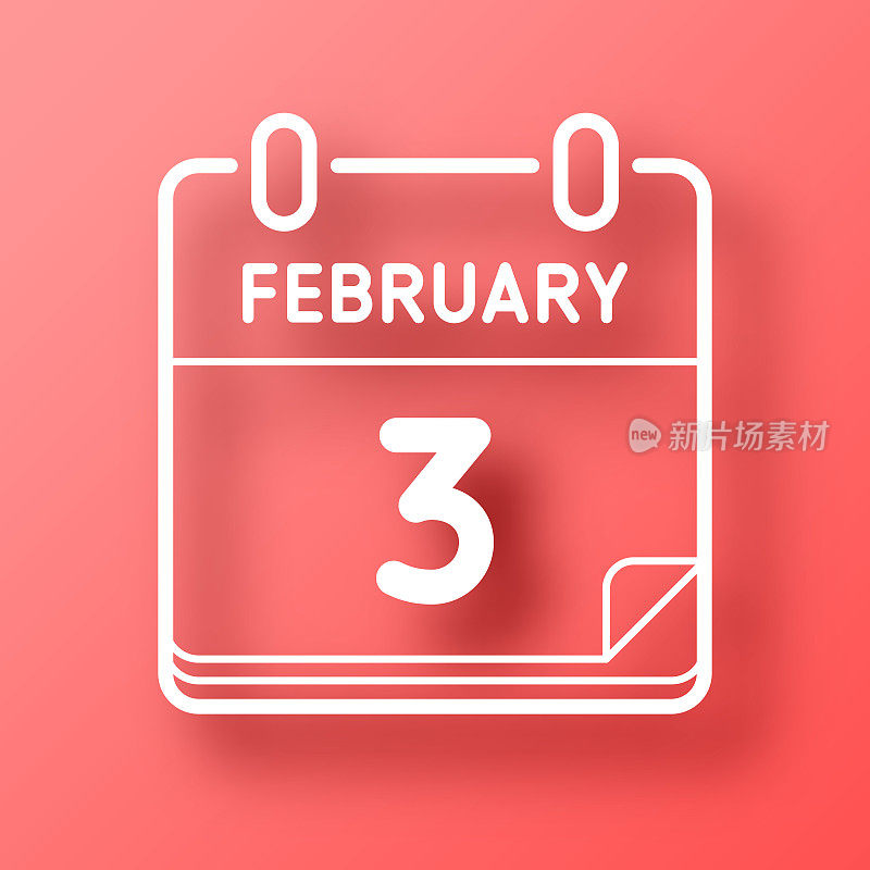 2月3日。图标在红色背景与阴影