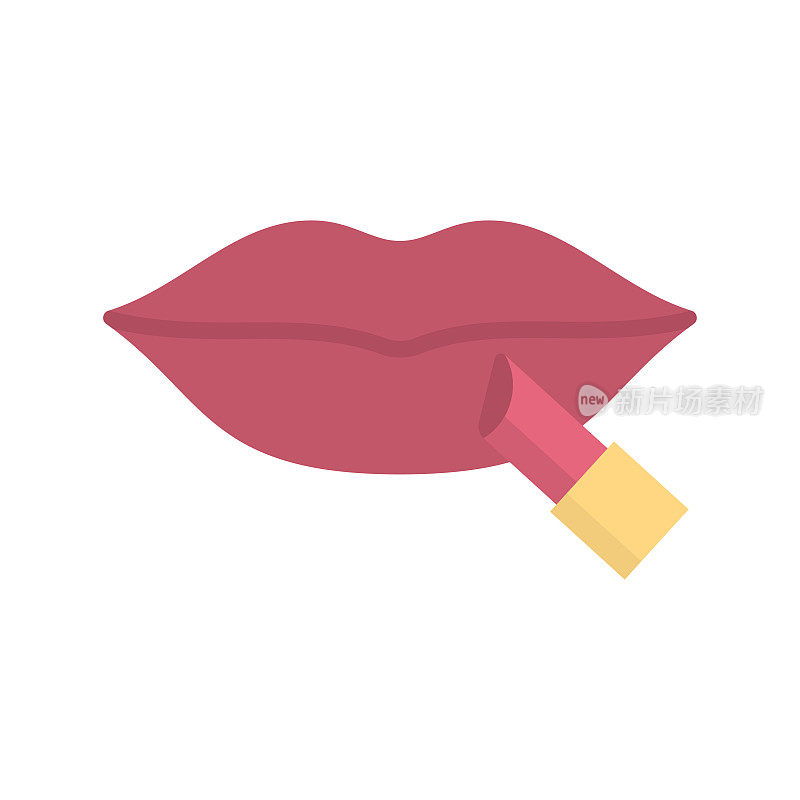 涂口红图标。女人在嘴唇上涂红色唇膏。