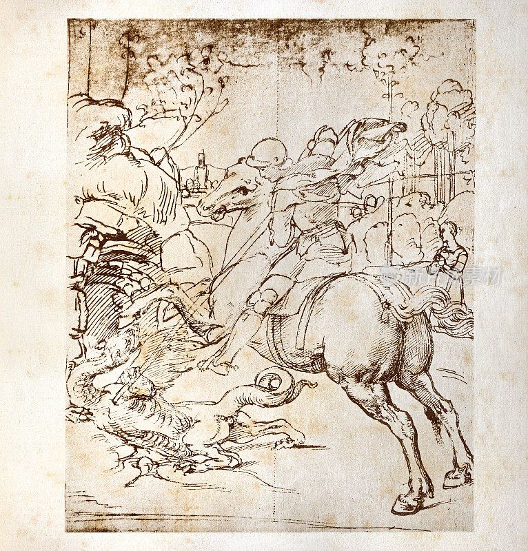 15世纪拉斐尔的圣乔治素描