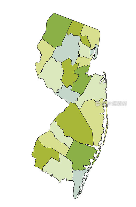 高度详细的可编辑的政治地图与分离的层。新泽西。