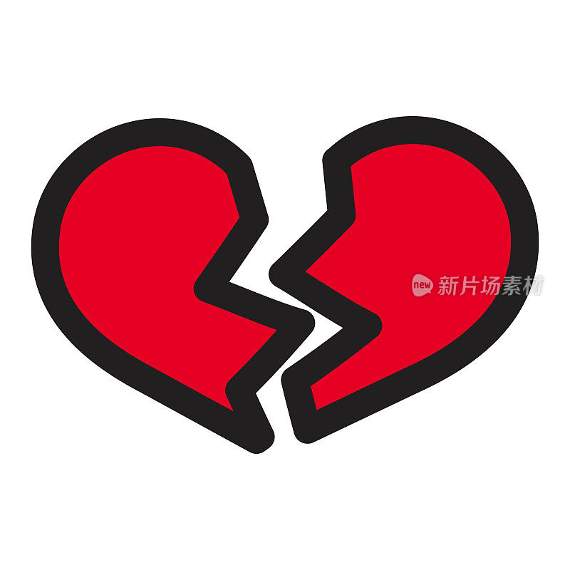 红色心碎，破碎的心或离婚扁平风格