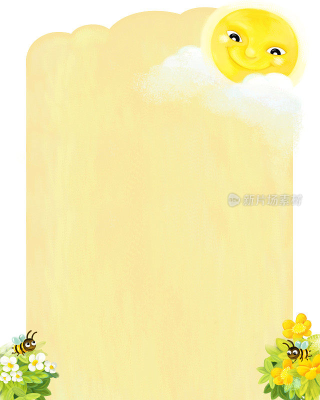 卡通夏季场景与动物蜜蜂插图