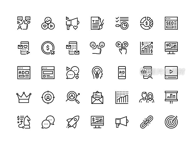 数字营销细线图标系列