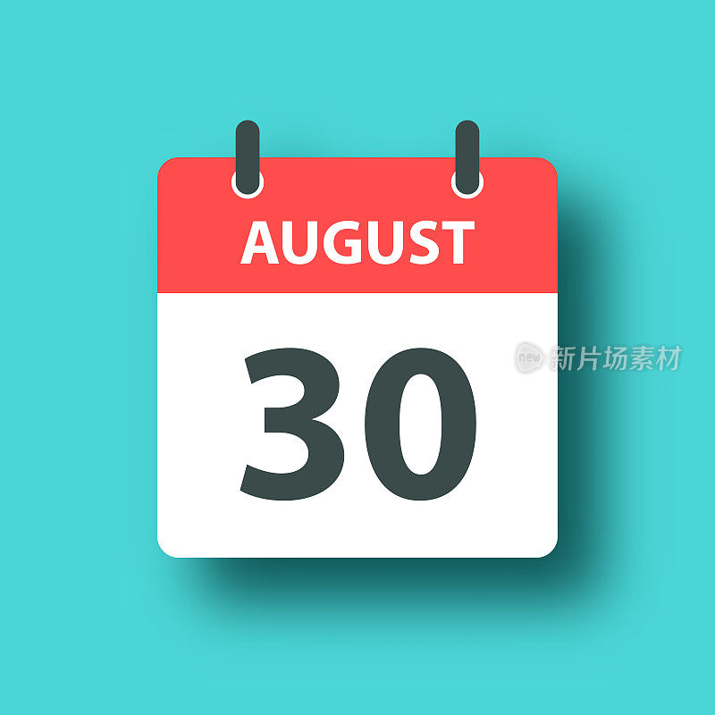 8月30日-每日日历图标蓝绿色背景与阴影