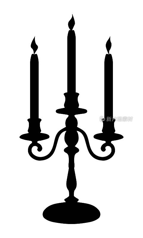 烛台三重与蜡烛黑色轮廓的室内设计
