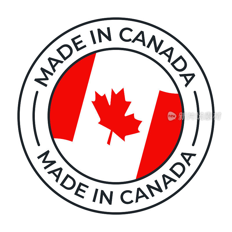 在加拿大制造-矢量插图。标签，标志，徽章，徽章，邮票收集与加拿大国旗和文字孤立的白色背景