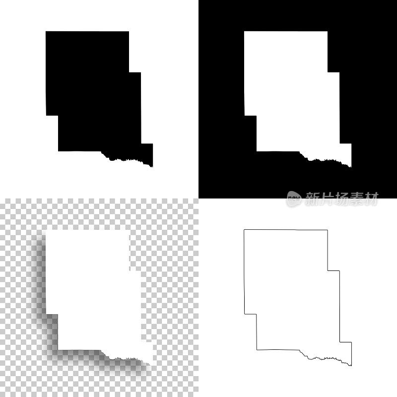 马歇尔县，密西西比。设计地图。空白，白色和黑色背景