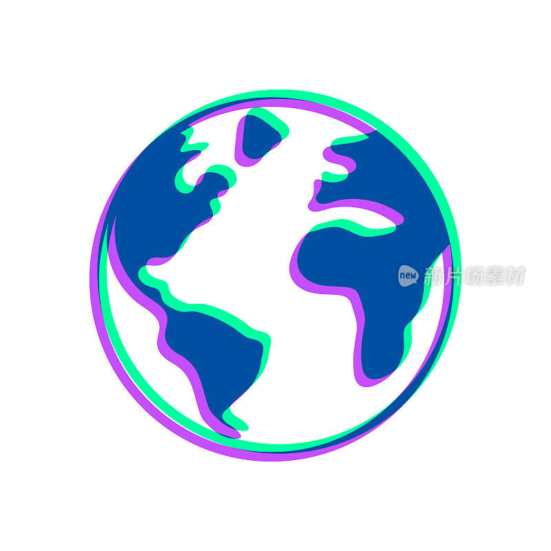 世界――行星地球。图标与两种颜色叠加在白色背景上
