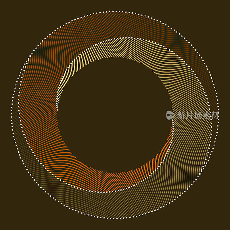 一个3D圆形是由大地色的线条图案创新形成的，每个线条都有不同的白线结尾，创造了一个视觉上引人注目的插图。
