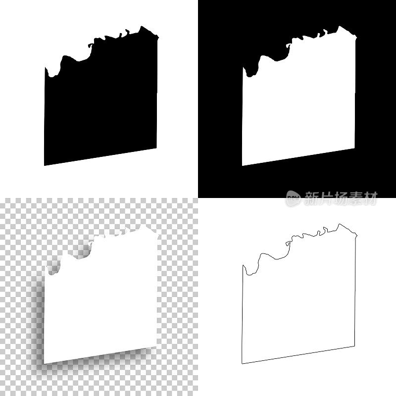 德克萨斯州的范宁县。设计地图。空白，白色和黑色背景