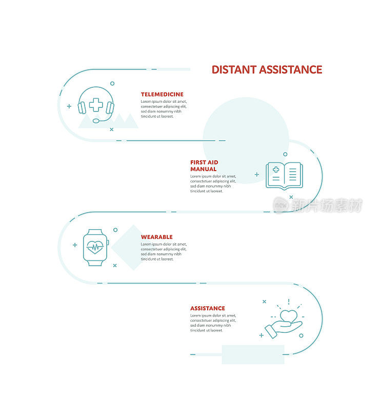 远程辅助概念信息图表设计与可编辑的笔画线图标