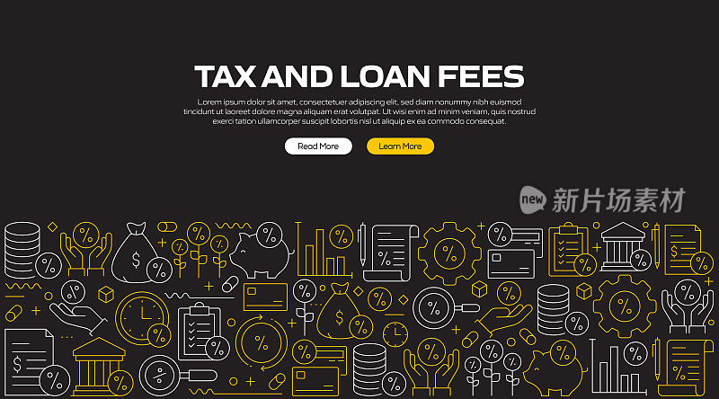税收和贷款费用相关线风格横幅设计的网页，标题，小册子，年度报告和书籍封面