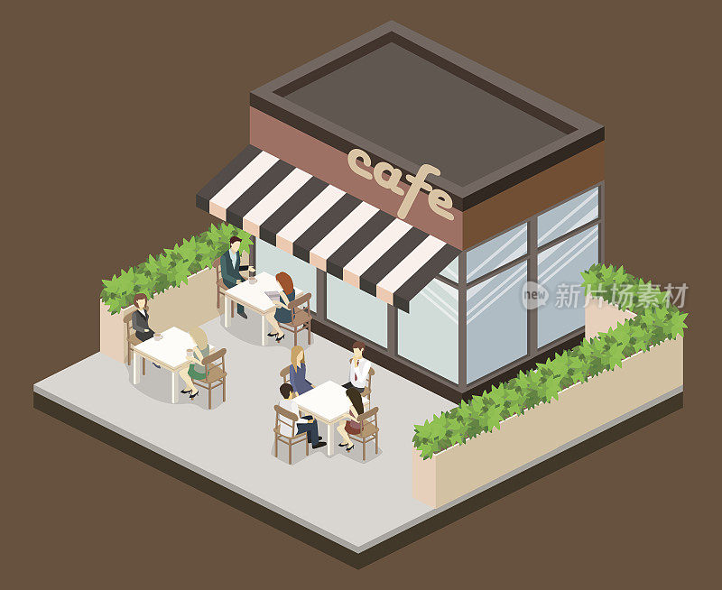 咖啡店或糖果店的等距外观。