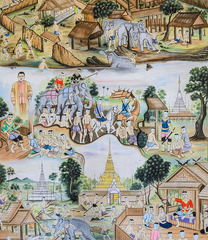 泰国壁画描绘了泰国人过去的生活