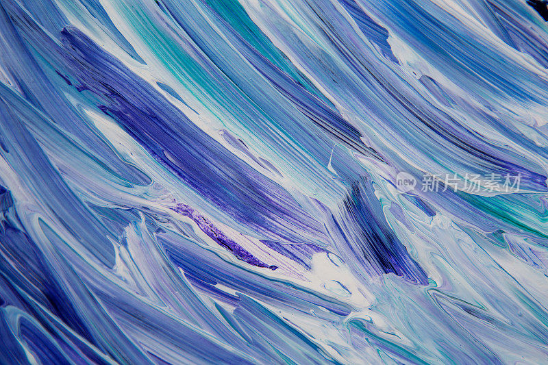 抽象的蓝色、水青色和白色绘画与笔触