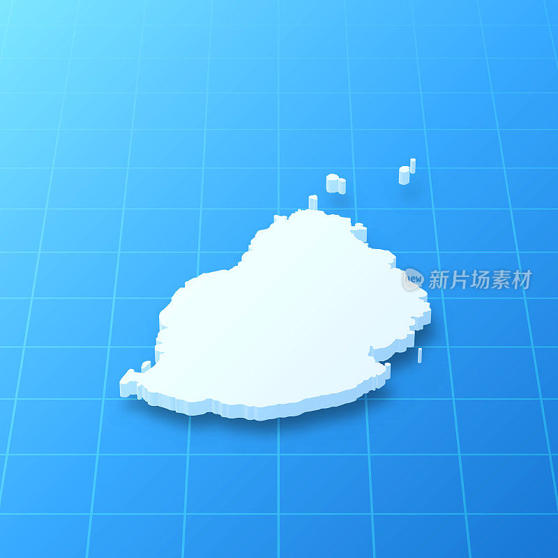 蓝色背景上的毛里求斯3D地图