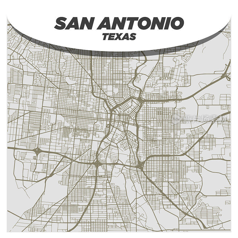 平面白色和米色的城市街道地图圣安东尼奥德克萨斯州的现代创意背景