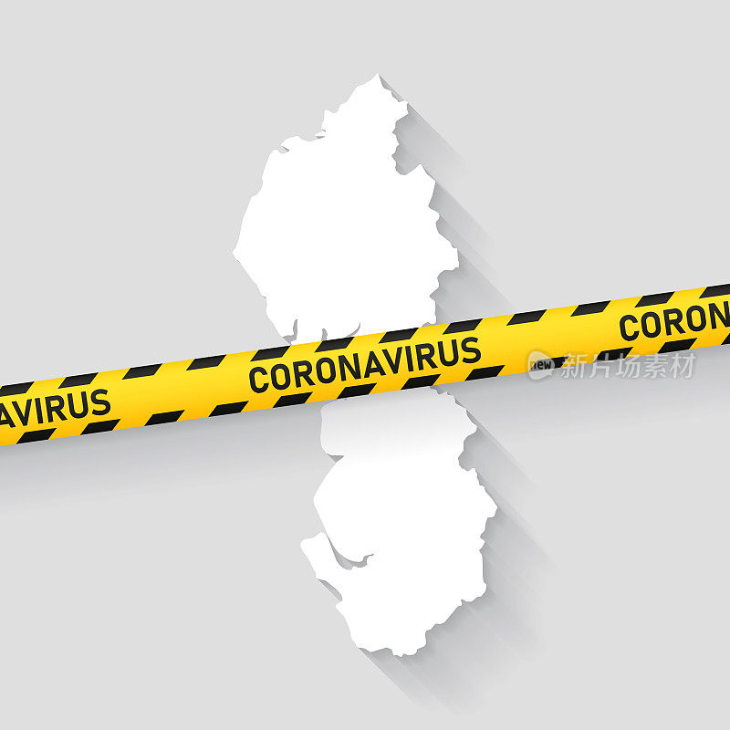 西北地图与冠状病毒警告胶带。Covid-19爆发