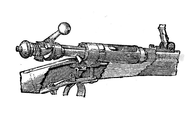 古董插图:武器枪步枪扳机部分