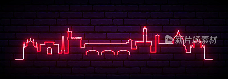 佛罗伦萨的红色霓虹灯天际线。明亮的佛罗伦萨市长横幅。矢量插图。