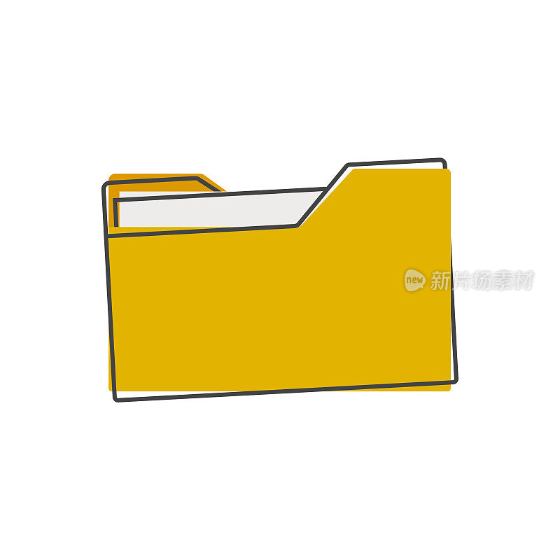黄色文件夹图标与一张纸。矢量文件夹图标卡通风格的白色孤立的背景。