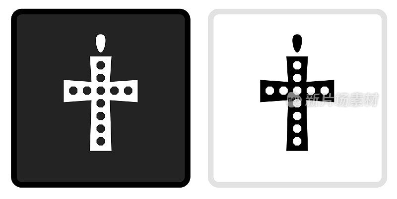 基督教十字图标上的黑色按钮与白色翻转