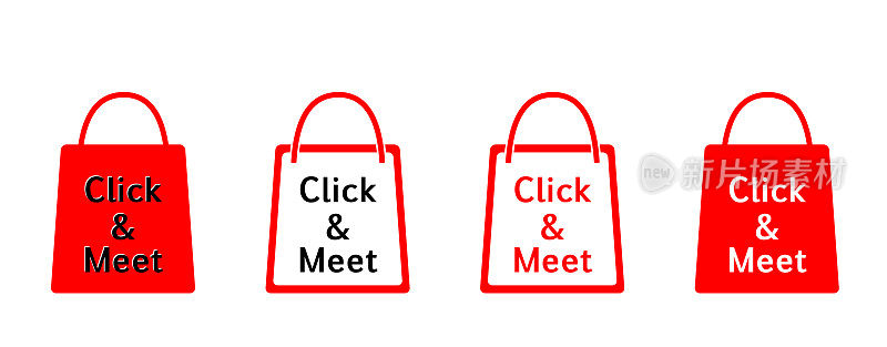 点击&遇见图标购物袋在红色，广告背景，购物与约会，矢量插图孤立的白色背景