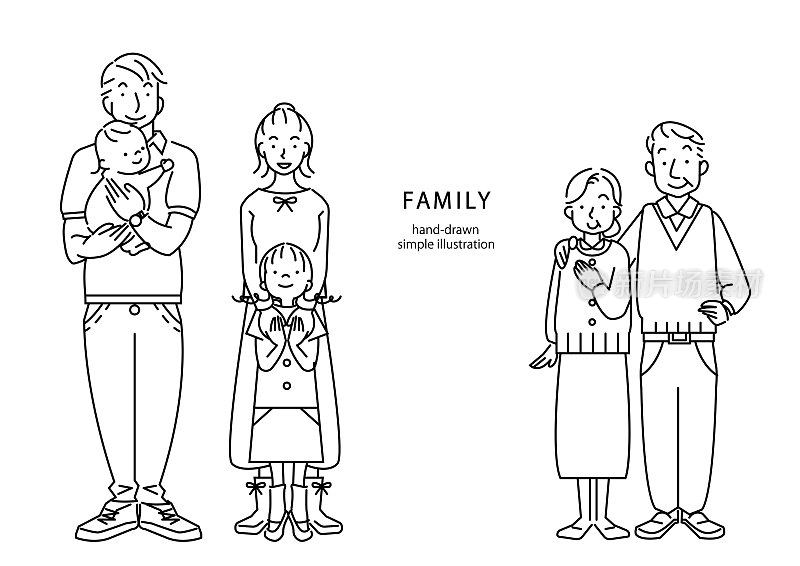 手绘简单的家庭插图