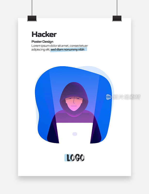 黑客，计算机犯罪相关卡通风格平面设计矢量插图