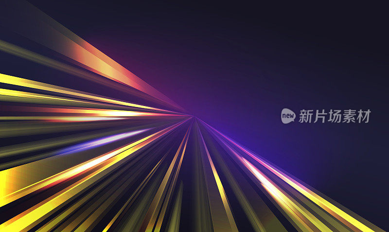 光速运输车耀斑效应，抽象快速发光运动在夜间城市道路