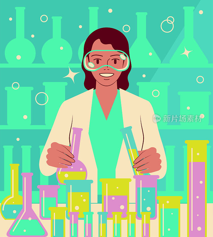 一位自信美丽的年轻女科学家正在做科学实验
