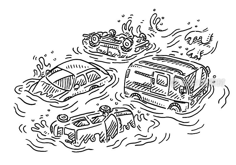 浮式汽车洪水灾害图