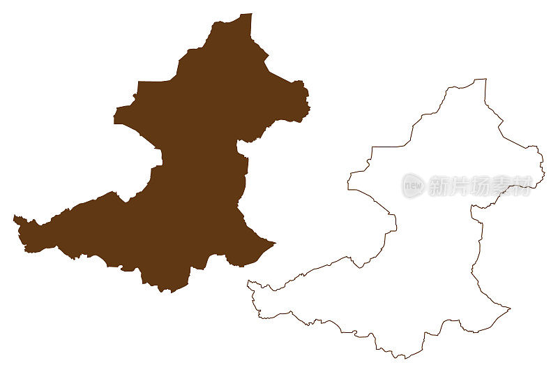 博肯地区(德意志联邦共和国，北莱茵-威斯特伐利亚州，北威州，明斯特地区)地图矢量插图，涂鸦草图博肯地图