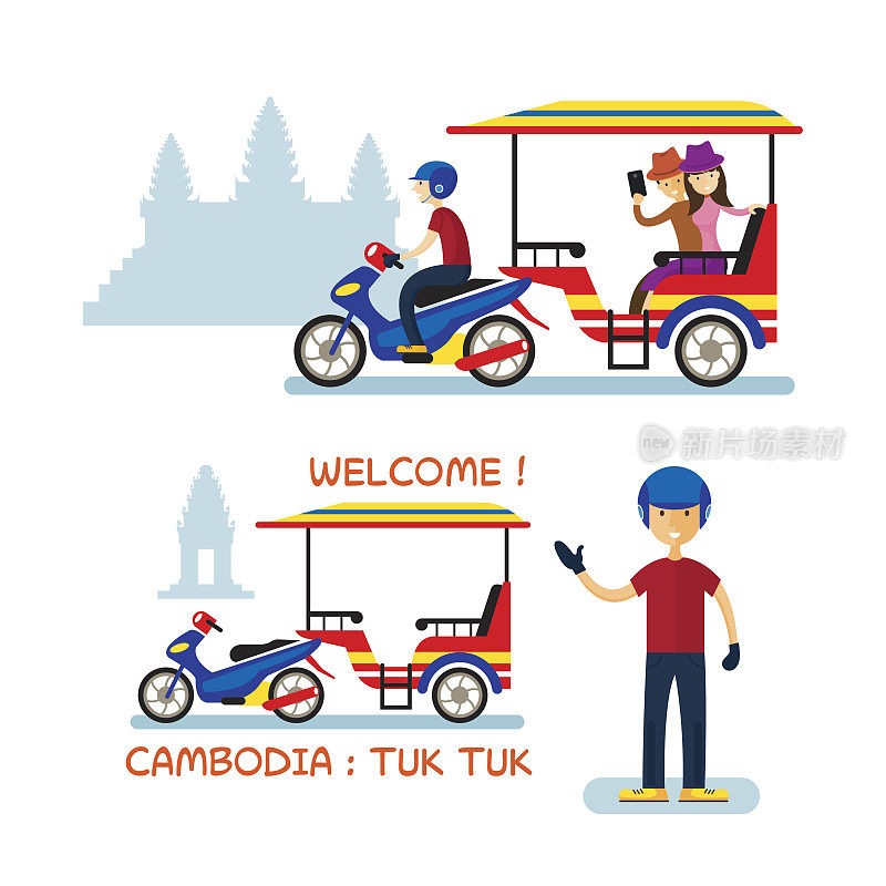 柬埔寨嘟嘟车旅游服务，吴哥窟背景