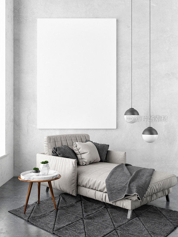 室内概念模拟海报，沙发时髦的背景