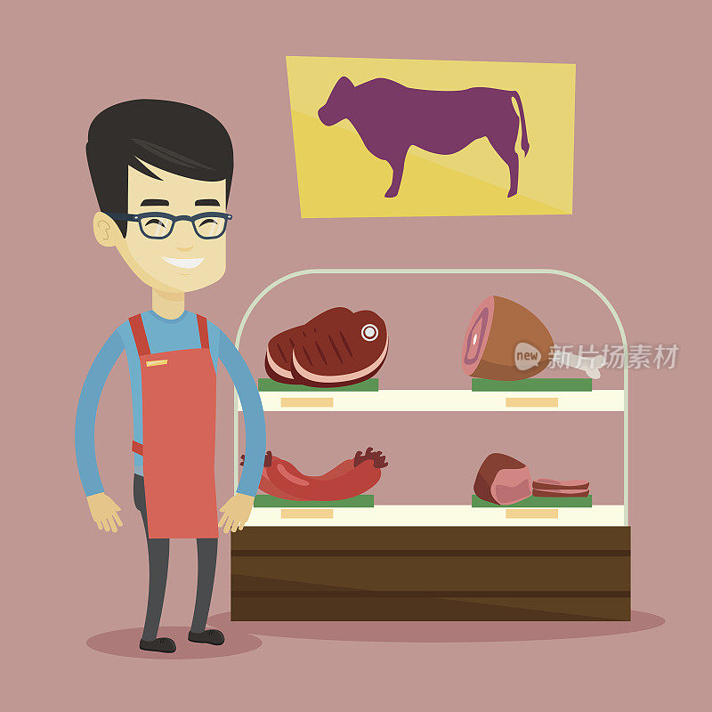 肉店里卖新鲜肉的屠夫