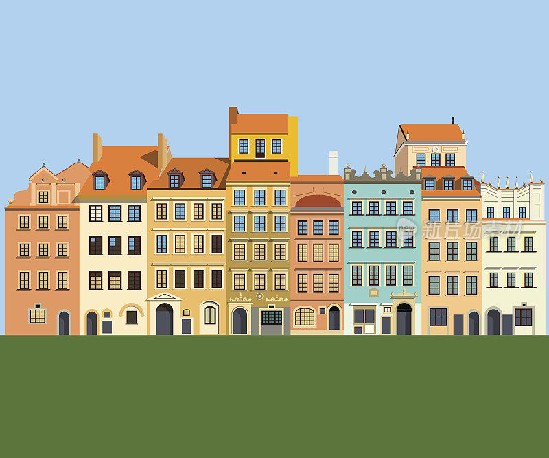 波兰华沙老城区五颜六色的房子