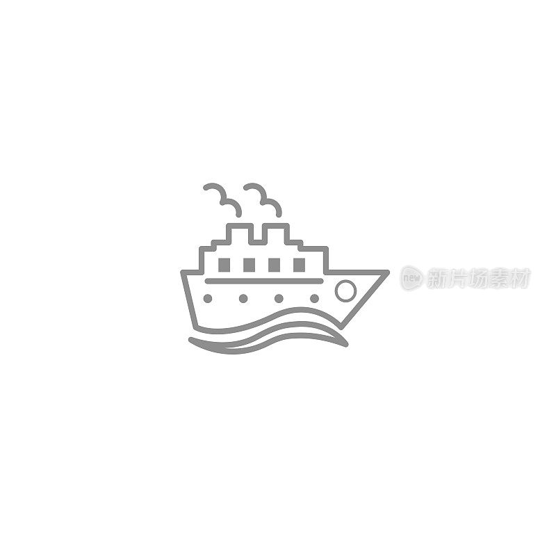 游船用波浪线细而简单的图标。旅行，度假，旅行和货物标志孤立在白色的背景。