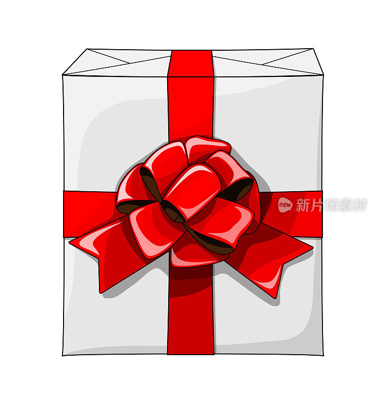 白色礼盒与大红丝带，圣诞插图