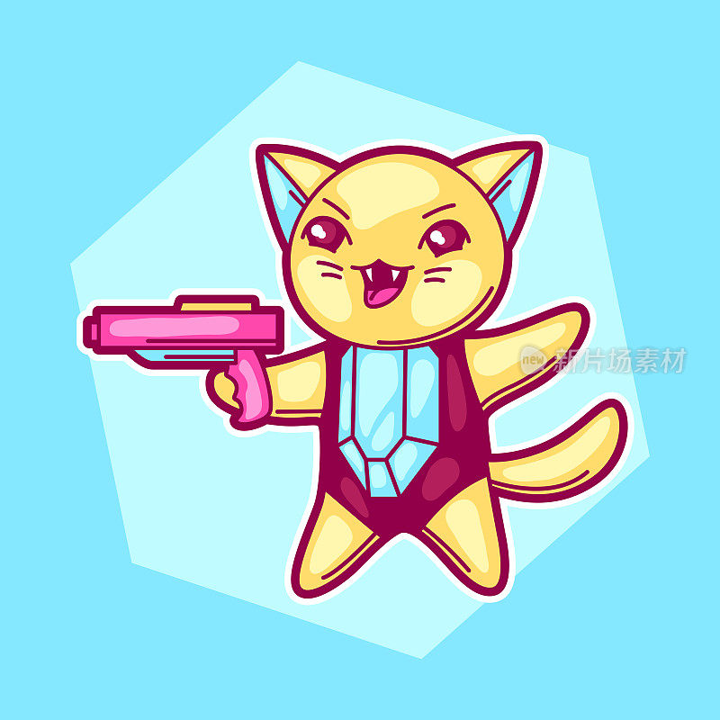 日本动漫角色扮演猫。带枪的可爱角色