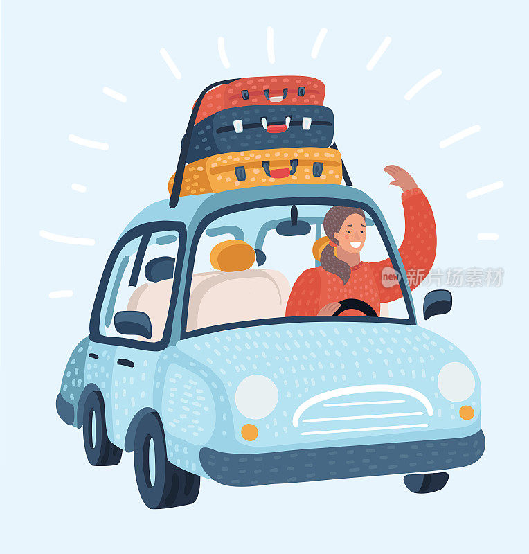 一个十几岁的女孩开车旅行的插图